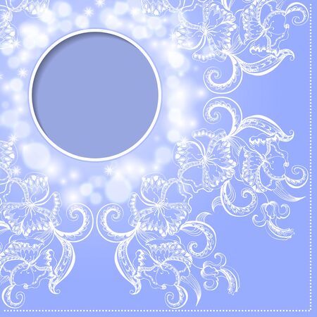 Vector frame with hand-drawing ornament on blue background for designのイラスト素材