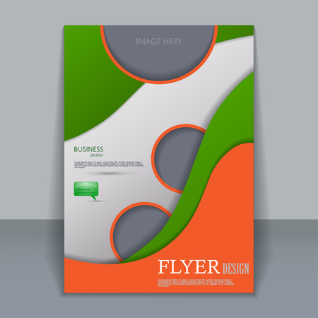vertical template for design. Editable A4 poster for business,  magazine cover. Silver, orange and green color.のイラスト素材