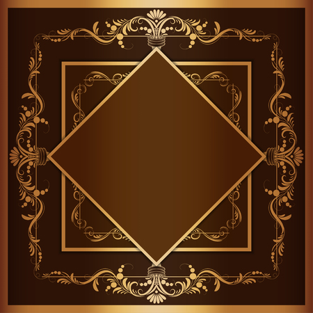 square frame with filigree ornament on brown background for designのイラスト素材