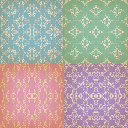 Set of seamless background with graphic patterns for design, color with vintage styleのイラスト素材