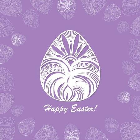 Card of Easter with graphic eggs in purple.のイラスト素材