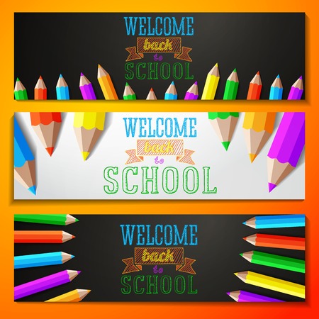 Set of school banners with place for your text and welcome back to school greeting  Vectorのイラスト素材