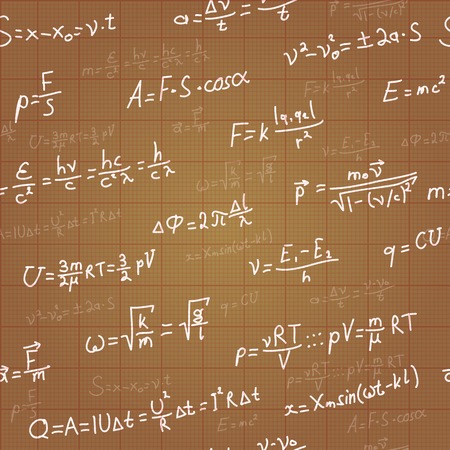 Physics formulas vector seamless pattern on brown blueprint  Vectorのイラスト素材