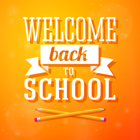 Welcome back to school greeting card with crossed pencils on bright positive background  Vectorのイラスト素材