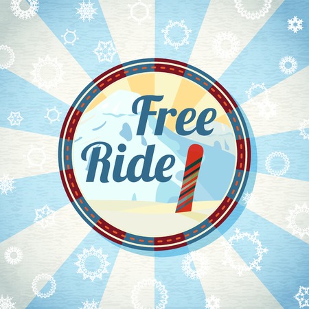 Label with freeride mountain snowboard surfing landscape. Retro stylized background on bright textured paper. Vectorのイラスト素材