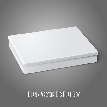 Blank white flat package box lying isolated on gray background. For design and branding. Vectorのイラスト素材