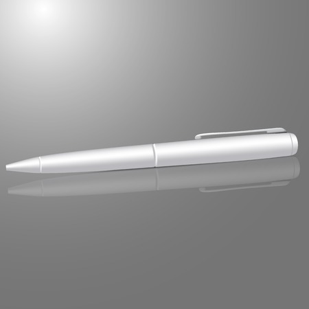 Vector blank white ball pen isolated on gray background with reflection, for your branding or design.のイラスト素材