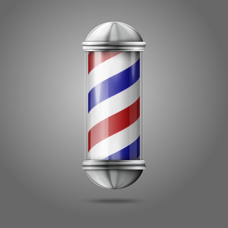 Old fashioned vintage silver, glass barber shop pole with red, blue and white stripes.のイラスト素材