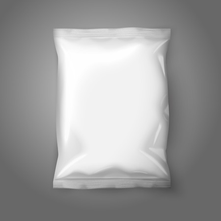 Blank white realistic foil snack pack isolated on grey backgroundのイラスト素材