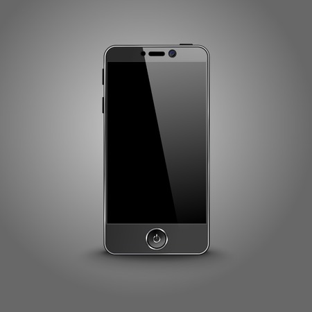 Dark modern smart phone with black screen isolated on grey backgroundのイラスト素材