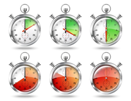 Set of silver bright stopwatch clock intervals, isolated on white backgroundのイラスト素材