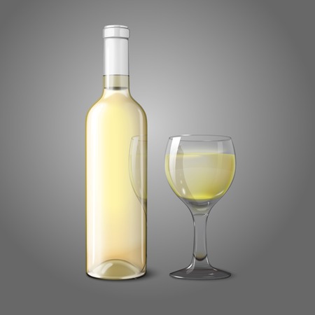 Blank realistic bottle for white wine with glassのイラスト素材