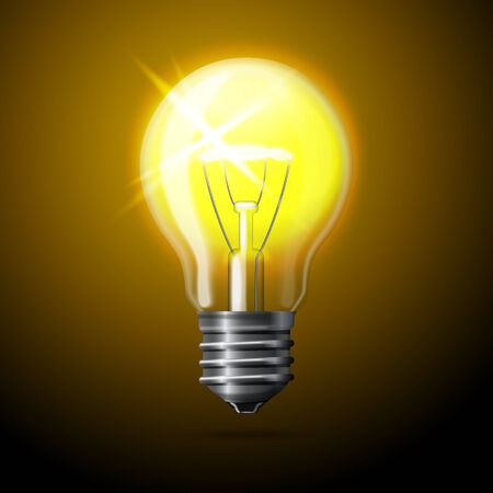 realistic glowing light bulb on dark background.のイラスト素材