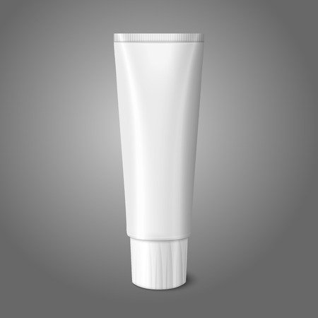 Blank white realistic tube for toothpaste, lotion, cosmetics, medicine creme etc. isolated on grey backgroundのイラスト素材
