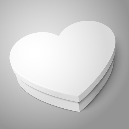 White heart shape box isolated on gray background. For your valentines day or love presents design.のイラスト素材