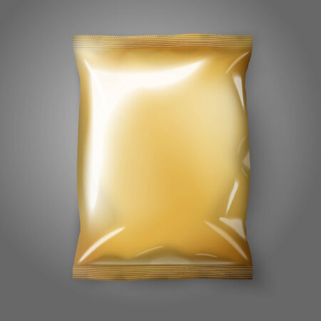 Blank golden realistic foil snack pack isolated. Vector illustrationのイラスト素材