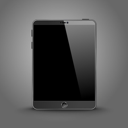 Dark modern tablet computer with blank screen isolated on grey backgroundのイラスト素材
