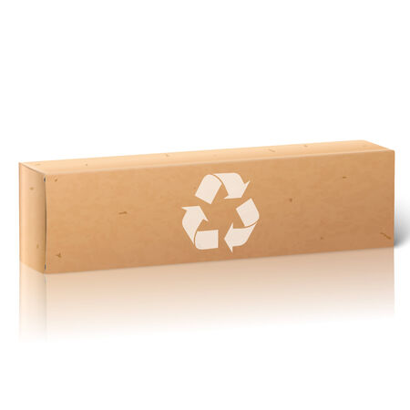 Realistic white blank paper craft package box with recycle sign, for oblong stuffのイラスト素材