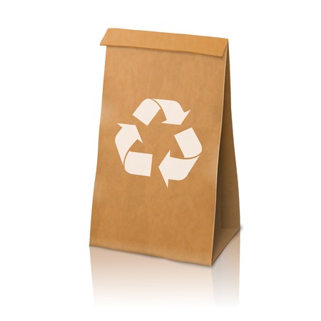 Blank craft vector realistic paper packaging bag with recycle signのイラスト素材