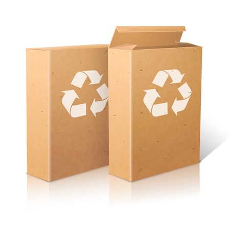 Two realistic white blank paper ecologic craft packages with recycle signのイラスト素材