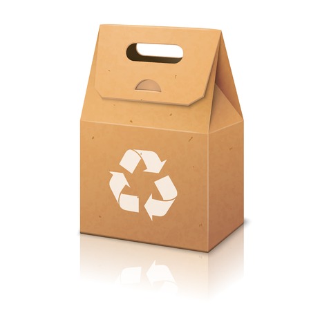 Blank white paper ecologic craft packaging bag with recycle sign and handleのイラスト素材