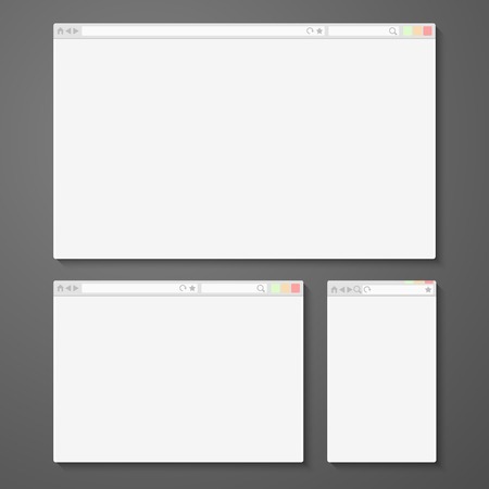 Set of all size browsers for site preview - computer, tablet, phone sizes. Vectorのイラスト素材