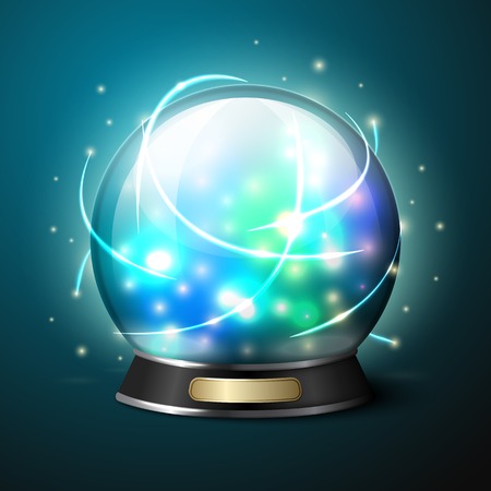 Vector bright glowing crystal ball for fortune tellers.のイラスト素材