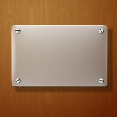 Vector frosted glass plate on wooden background.のイラスト素材