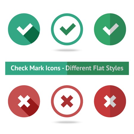 Flat check marks set. Different kinds of flat style. Vectorのイラスト素材