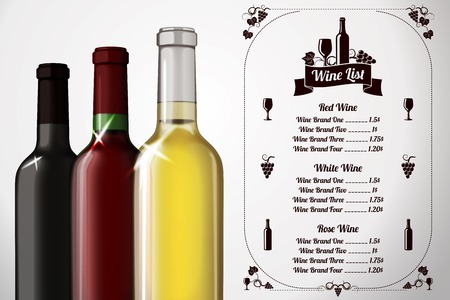 Menu template - for alcohol with three realistic wine bottlesのイラスト素材