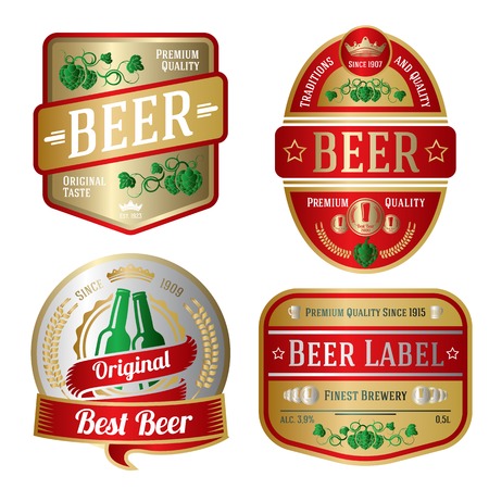 Set of bright beer labels, different shapes. Vectorのイラスト素材