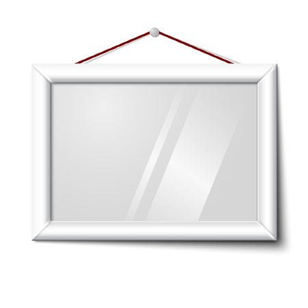 Vector white isolated horizontal photo frame hanging on the wall, with glass.のイラスト素材