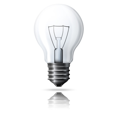Vector realistic light bulb isolated on white background with reflection.のイラスト素材