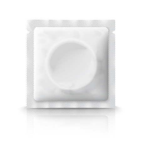 Blank plastic condom pack, isolated on white background with reflection. Vectorのイラスト素材