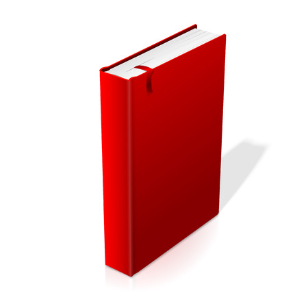 Realistic standing red blank hardcover book with bookmark.のイラスト素材