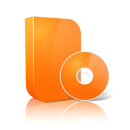 Bright realistic orange isolated DVD, CD, Blue-Ray smooth shaped case with disk. Vectorのイラスト素材