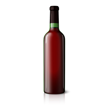 Blank green realistic bottle for red wine isolated on white background with reflection. Vectorのイラスト素材