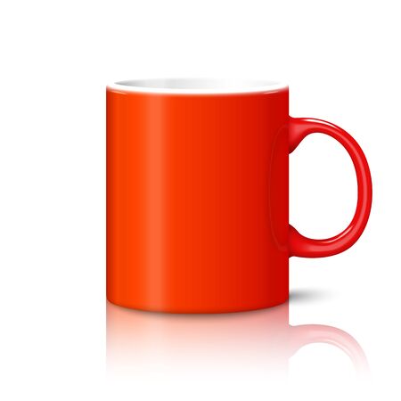Blank bright red photo realistic cup isolated on white background with reflection, for branding and your design. Vectorのイラスト素材