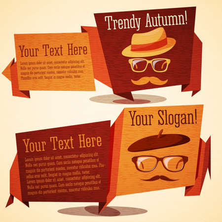 Set of vintage stylized banners with hipsters in glasses and hatsのイラスト素材