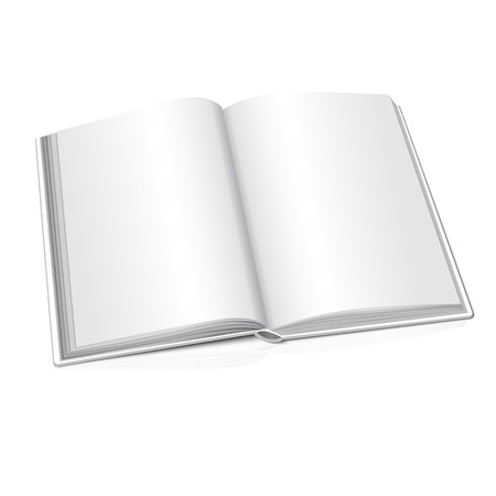 Blank white vector opened realistic book on white background with reflection, or photo album for your messages, design concepts, photos etc.のイラスト素材