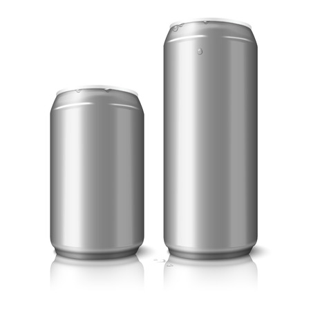 Two blank aluminum beer cans isolated on white background, with place for your design and branding. Vector illustrationのイラスト素材