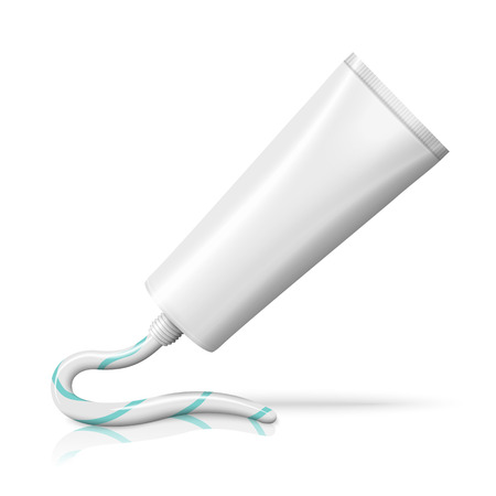 Blank white realistic tube with squeezed from - paste, cream, ointment, lotion, cosmetics, medicine creme etc. isolated on white background with reflection. Place for your design and branding Vector illustrationのイラスト素材