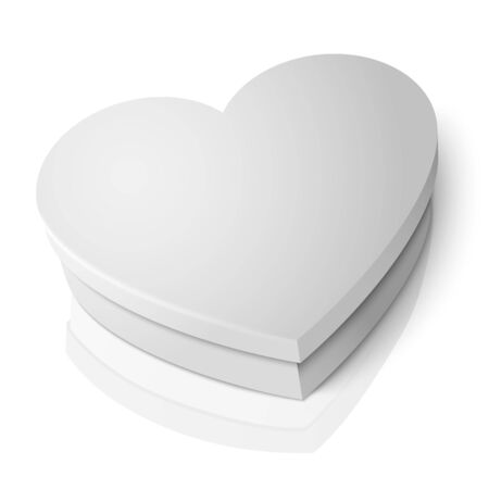 Vector realistic blank white heart shape box isolated on white background with reflection. For your valentines day or love presents design.のイラスト素材
