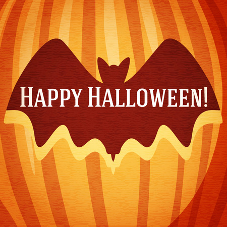 Happy halloween greeting card with bat carved in pumpkin. With happy halloween and place for your text.のイラスト素材