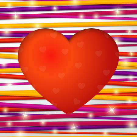 Greeting card made from bundle of bright laces with red heart cut through the paper. For Happy Valentines day, Wedding, or Love messages.のイラスト素材