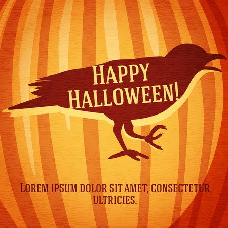 Happy halloween greeting card with raven carved in pumpkin. With happy halloween and place for your text.のイラスト素材