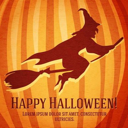 Happy halloween greeting card with witch carved in pumpkin. With happy halloween and place for your text.のイラスト素材