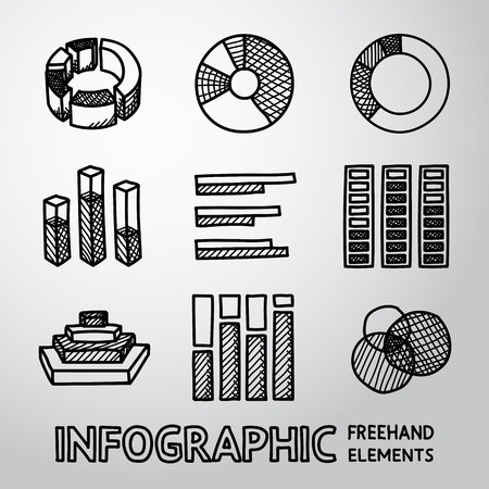Set of hand drawn infographic elements - pie charts, graphics, rates, diagrams etc. Vector illustrationのイラスト素材