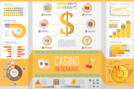 Set of Casino, Gambling Infographic elements with icons, different charts, rates etc. Vector illustrationのイラスト素材