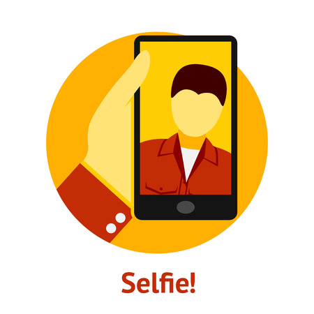 Hand with phone, making selfie. Vector illustrationのイラスト素材